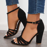 Suisecloths Block Chunky High Dress Heels Open Toe Ankle T-Strap Sandals